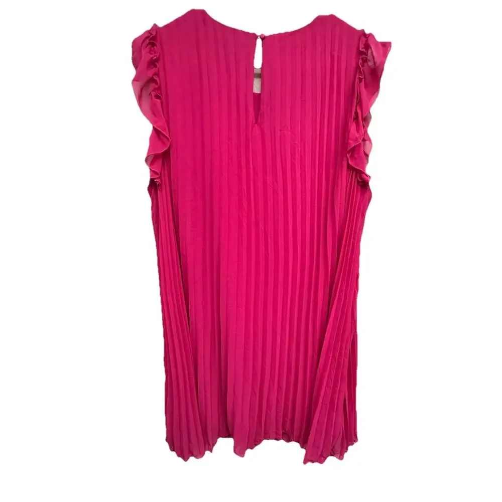 CECE Ruffle Pleated Shift Dress Womens Size 1X Bright Rose Lined - Picture 8 of 9